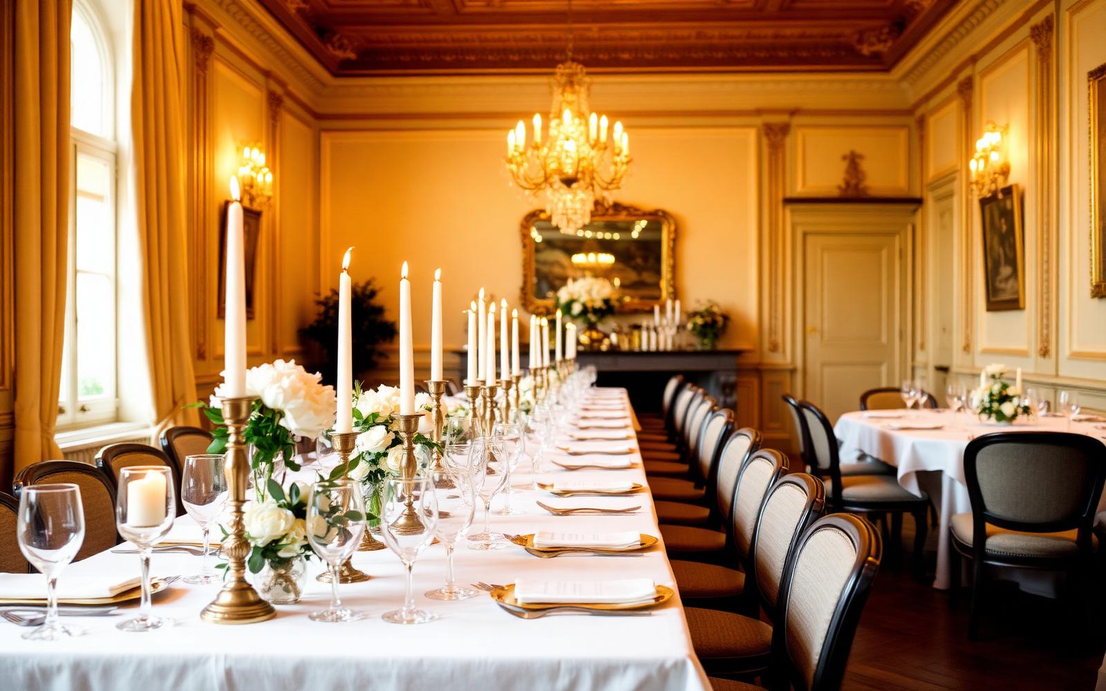 Dukat långbord för fest på Laholms Stadshotell